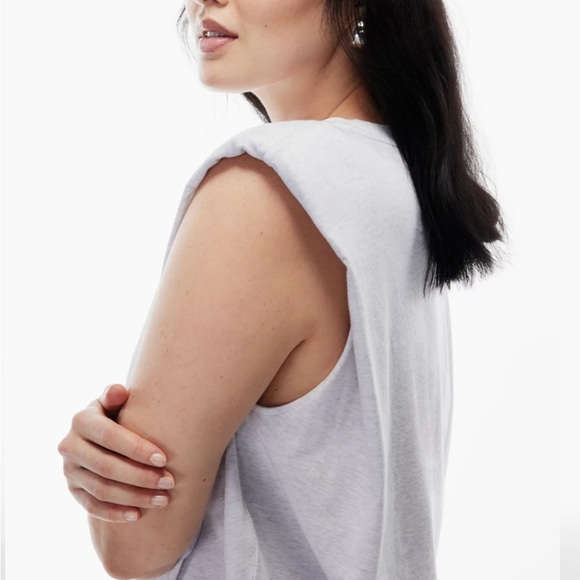 Babaton Shoulder Pad Tank in Heather Cloud White - Picture 3 of 5
